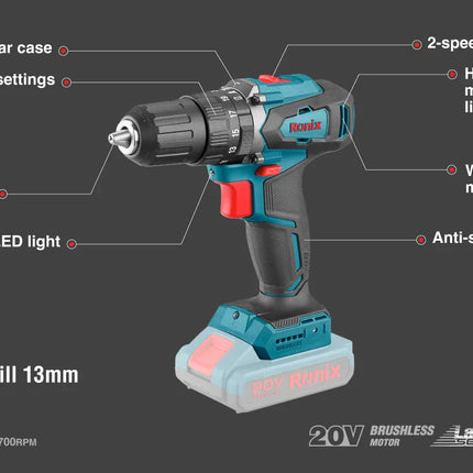 دريل  شحن مفرد (بدون شاحن وبطارية) RONIX 8900 20V