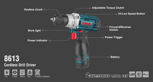 دريل شحن  12 فولت  RONIX 8613