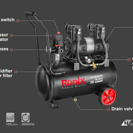 Silent Air Compressor 25L from RONIX