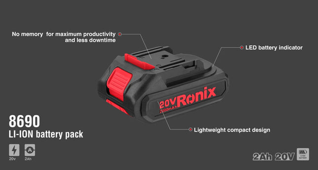 بطارية شحن  RONIX 8690  20V  Ah 2.0