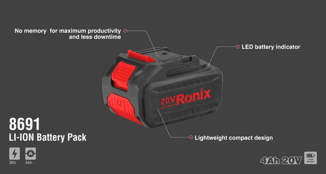 بطارية شحن  RONIX 8691  20V  Ah 4.0