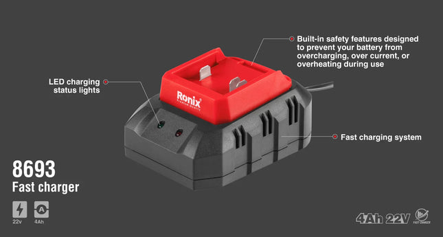 شاحن سريع  RONIX 8693  20V  Ah 4.0