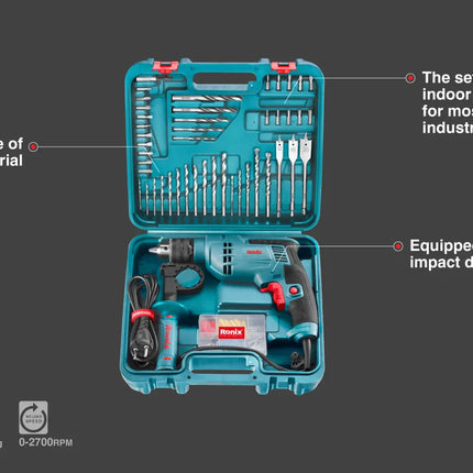 13mm 750W Drill with 52-Piece Bit Set from RONIX