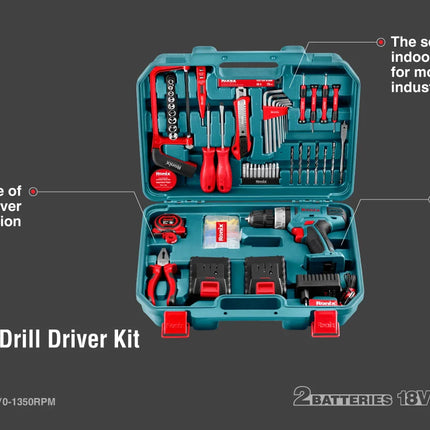 18V Cordless Drill with Tool Kit from RONIX