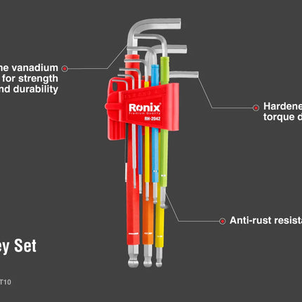 RONIX Long Colored Ball End Hex Key Set