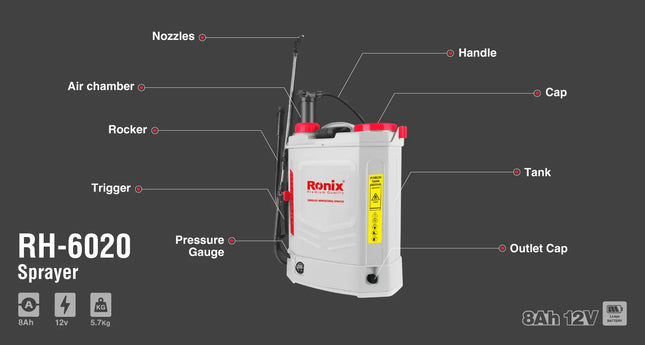 طرمبة رش شحن 20لتر  RONIX RH-6020 V12