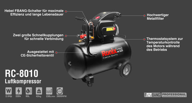 كمبريسر هواء 80 لتر  RONIX RC-8010