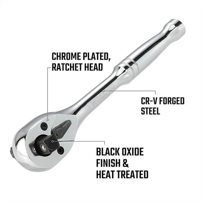 مقبض راتشيت 3 في 1 من WORKPRO (1/4 بوصة، 3/8 بوصة، 1/2 بوصة)