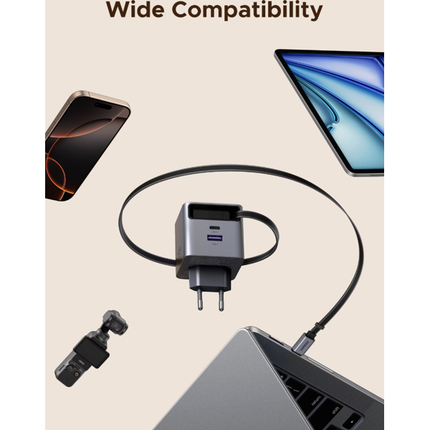 شاحن UGREEN بقوة 45 واط بتقنية GaN ومنفذ USB-C - محول شحن سريع بثلاثة منافذ / X614-65822