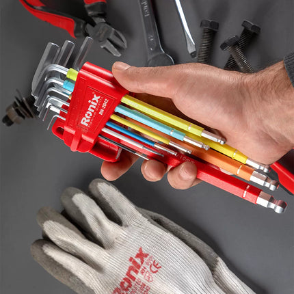 RONIX Long Colored Ball End Hex Key Set