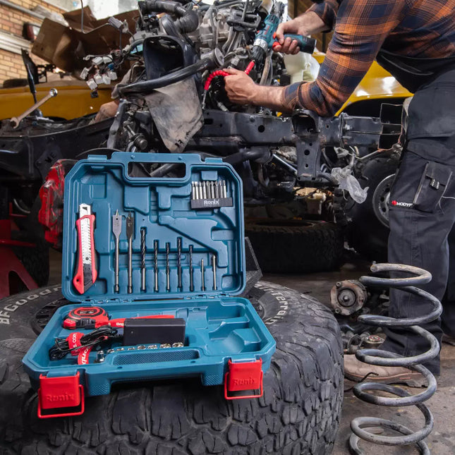 دريل شحن مع طقم عدة وريش  RONIX RS-8013 12V