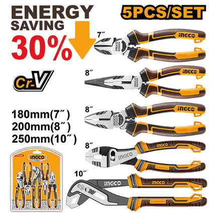 طقم زراديات 5 قطع صناعي عرض خاص انكو مصنوع من مادة Cr-V مع مقابض TPR مريحة. من INGCO