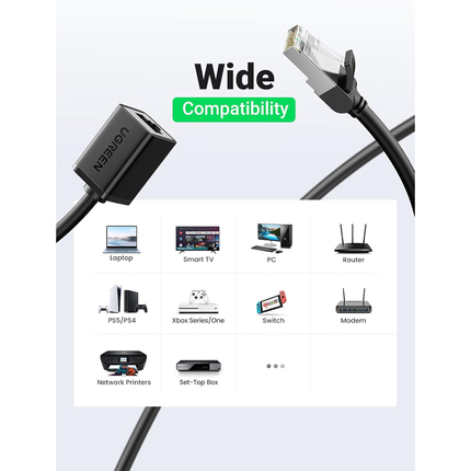 UGREEN Cat 6 F/UTP Ethernet RJ45 Extension Male/Female Patch Cords (Black) | NW112