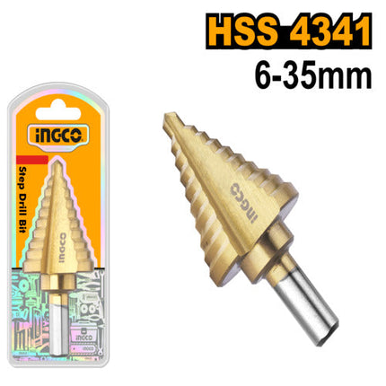ريشة مدرجة هرمي تيتانيوم 6-35 ملم مصنوعة من فولاذ HSS 4341 مع تعبئة مختومة من INGCO
