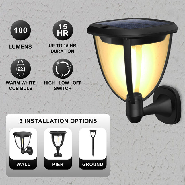 مصباح ديكور خارجي مثبت على الحائط مقاوم للماء بالطاقة الشمسية 2 قطعة