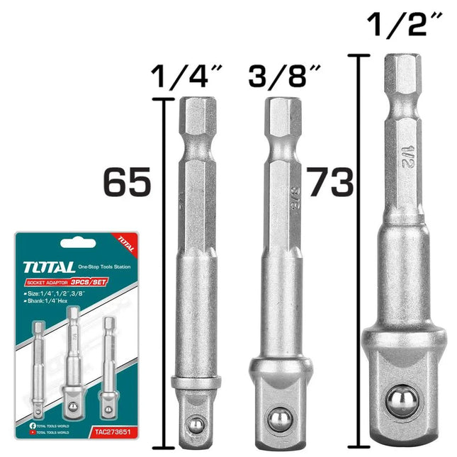 Drill Bit Extension Set 3 Pcs (1/2 + 3/8 + 1/4) Total TAC273651