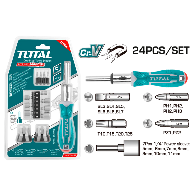 Total TACSD30246 24-piece Ratchet Screwdriver Set