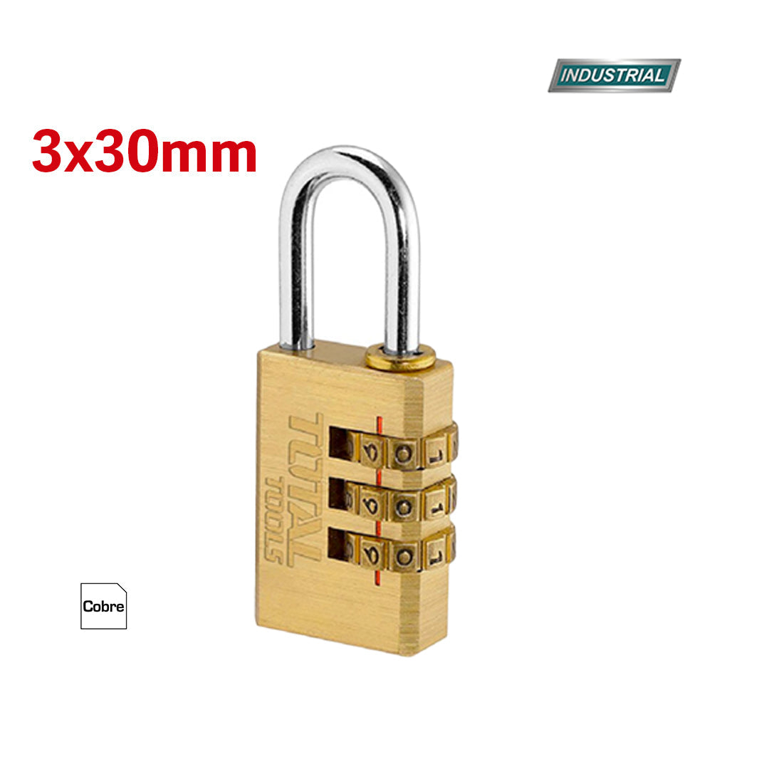 قفل أرقام ثلاثي نحاسي 30 ملم من توتال (TBCK37303) – أمان متقدم | Total قفل أرقام ثلاثي نحاسي 30 ملم من توتال (TBCK37303) – أمان متقدم | Total