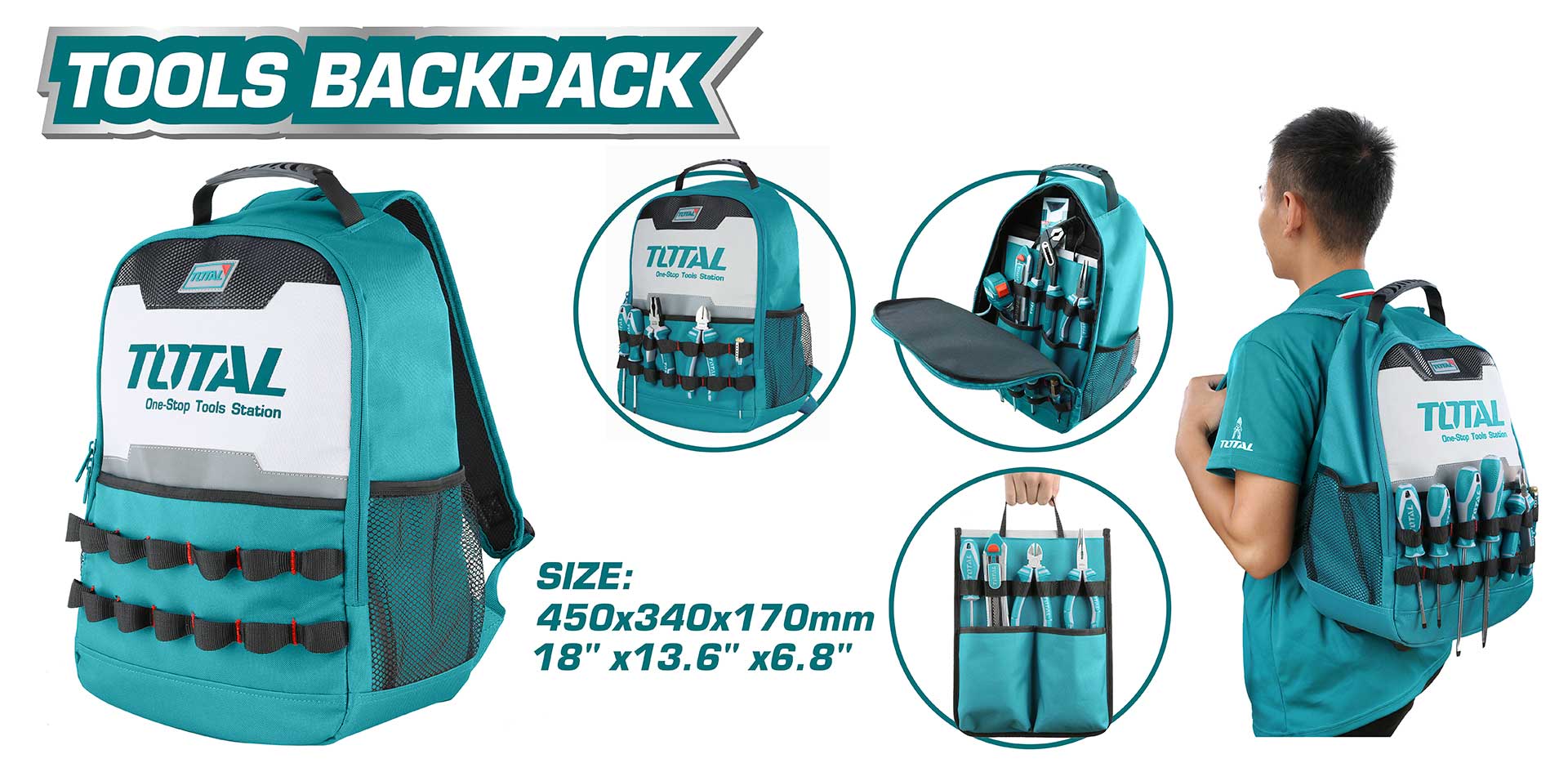 حقيبة أدوات ظهر 8كجم من توتال – حمل مريح وتنظيم متكامل | Total حقيبة أدوات ظهر 8كجم من توتال – حمل مريح وتنظيم متكامل | Total