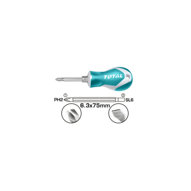 Total THT250216 2-in-1 Stubby Reversible Screwdriver Set