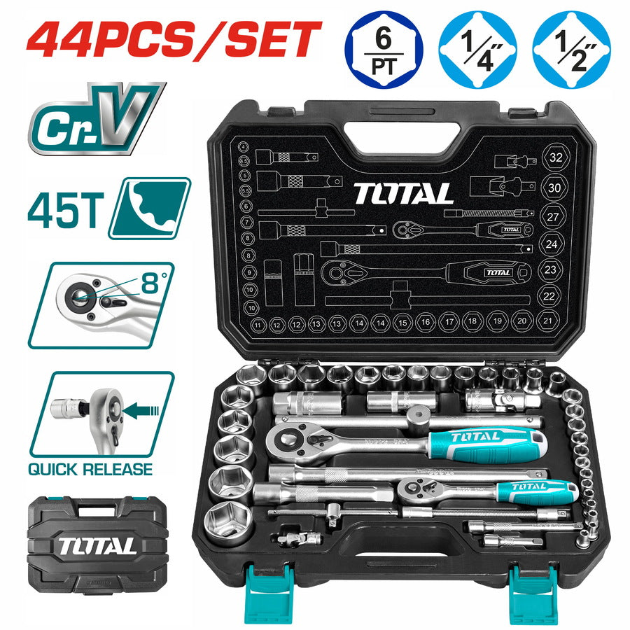 طقم بوكس 1/4˝ – 1/2˝ | 44 قطعة من توتال (THT421441) | Total