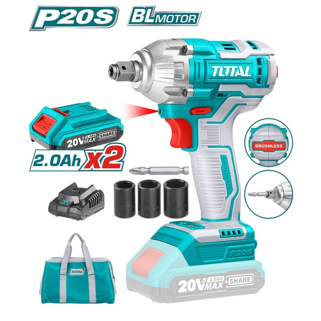 مفك الصدمات ومفتاح العزم توتال اللاسلكي 20V - بطارية 2Ah | Total
