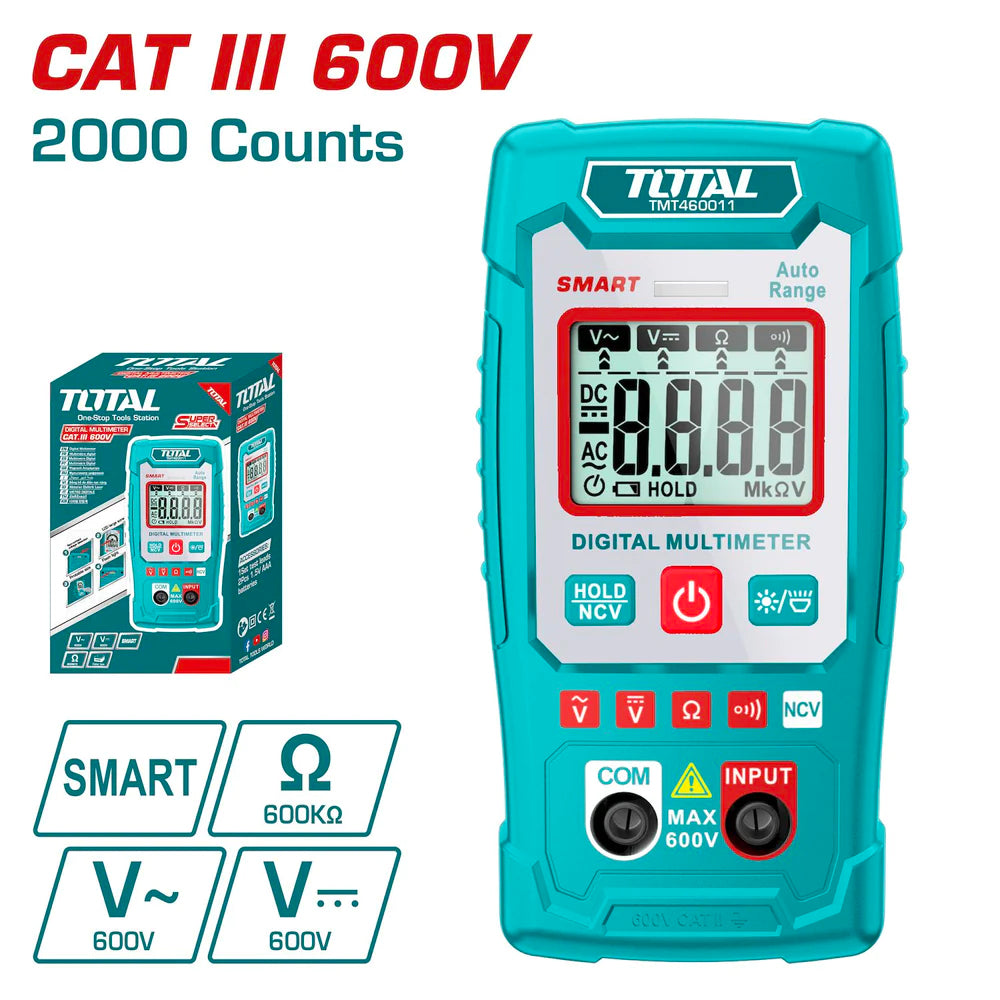 ملتي ميتر الرقمي 600فولت مع شاشة LCD – عد 2000 من توتال (TMT460012) | Total