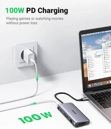 UGREEN USB-C to 3*USB 3.0 A+HDMI 4K@30Hz;2K@60HZ;1080P@120Hz + VGA +RJ45  +SD/TF + 3.5mm Audio + PD Multifunction Adapter (Space Gray)