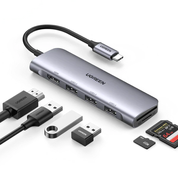 70410 / موزع من USB-C إلى 3xUSB3.0-A+HDMI+TF/SD+PD
