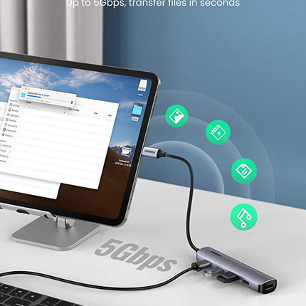 محول USB-C إلى 4 منافذ USB 3.0 بسرعة تصل إلى 5 جيجابت في الثانية + HDMI + بي دي بورت / 20197
