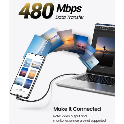 كابل شحن سريع من نوع USB-C إلى USB-C بزاوية قائمة من UGREEN بقوة 100 واط / US334