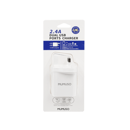 شاحن بمنفذ USB بقوة 2.4 أمبير (قابس بريطاني/أبيض)