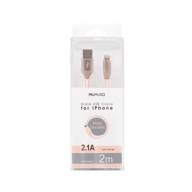 كابل USB مجعد من iPhone بلون ذهبي وردي (2 متر)