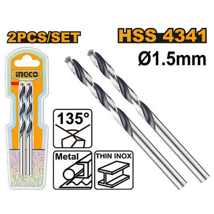 ريش حديد 1.5 ملم HSS 4341 بزاوية 135°، مجموعة مكونة من 2 قطعة مع أداء دقيق. من INGCO