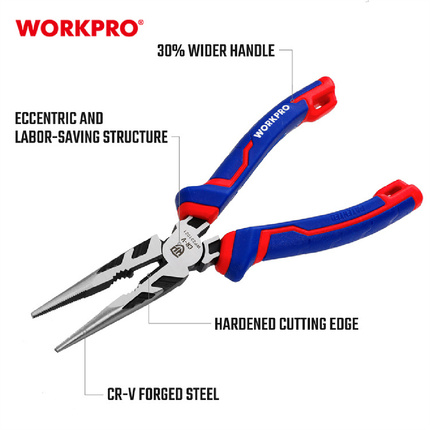 WorkPro 8-inch 200mm Long Nose Industrial Pliers (WP231021)