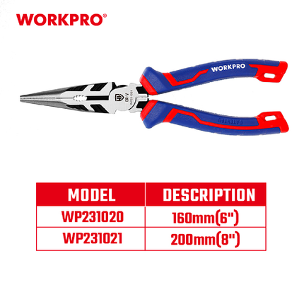 WorkPro 8-inch 200mm Long Nose Industrial Pliers (WP231021)