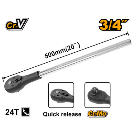 طقطيقة 3/4" 20" INGCO مع 24 سناً وطول 500 مم لمهني بمقبض مريح وعالي الكفاءة من INGCO