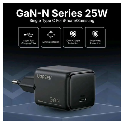 مجموعة شاحن سريع UGREEN بقوة 25 واط بمنفذ USB-C بتقنية GaN، الاتحاد الأوروبي / 75103