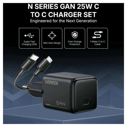 مجموعة شاحن سريع UGREEN بقوة 25 واط بمنفذ USB-C بتقنية GaN، الاتحاد الأوروبي / 75103