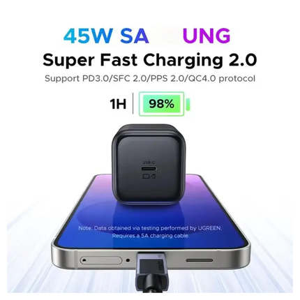 شاحن UGREEN السريع بقوة 45 واط بمنفذ USB-C بتقنية GaN، لون أبيض، إصدار الاتحاد الأوروبي / X524 - 65053