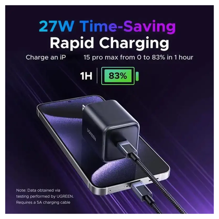 شاحن UGREEN السريع بقوة 45 واط بمنفذ USB-C بتقنية GaN، لون أبيض، إصدار الاتحاد الأوروبي / X524 - 65053