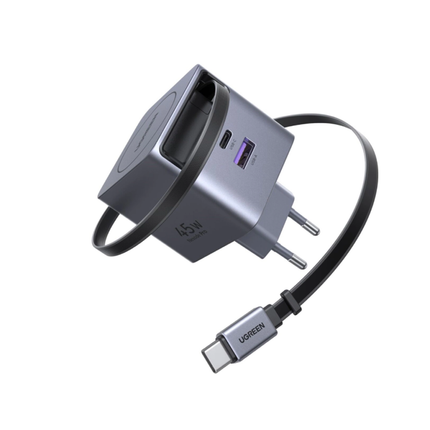 شاحن UGREEN بقوة 45 واط بتقنية GaN ومنفذ USB-C - محول شحن سريع بثلاثة منافذ / X614-65822