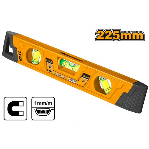 INGCO 9" (225mm) Aluminum Magnetic Spirit Level with 3 Vials for Precise Angle Measurement