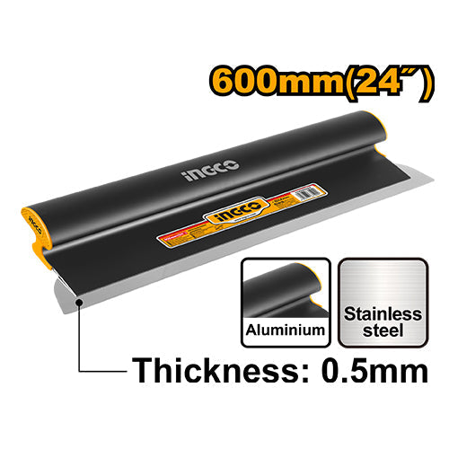 INGCO 24" wide stainless steel drywall finishing taping knife with a durable construction and ergonomic design for long-term use.